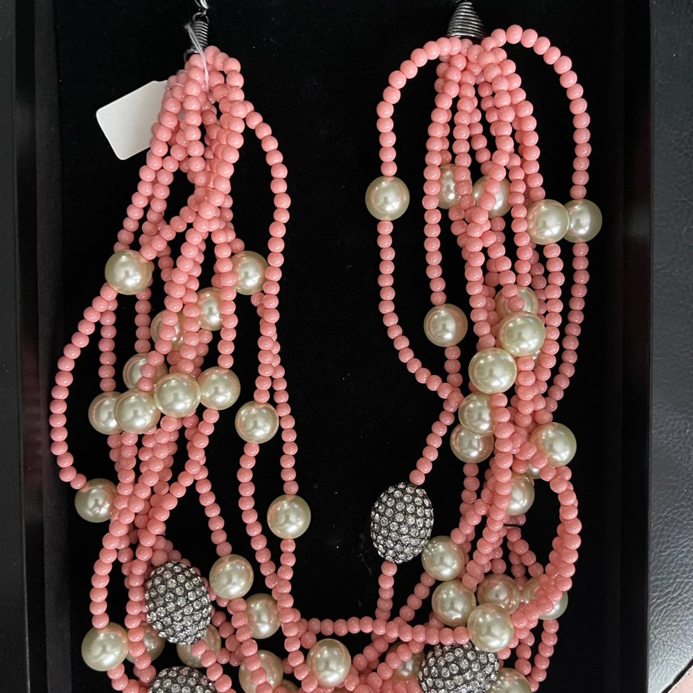 Heidi Daus Coral and White Necklace Statement Jewelry